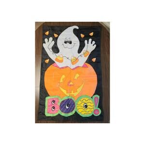 Halloween Garden Flag Friendly Ghost Jack O Lantern BOO Pumpkin Large 43" x 28"
